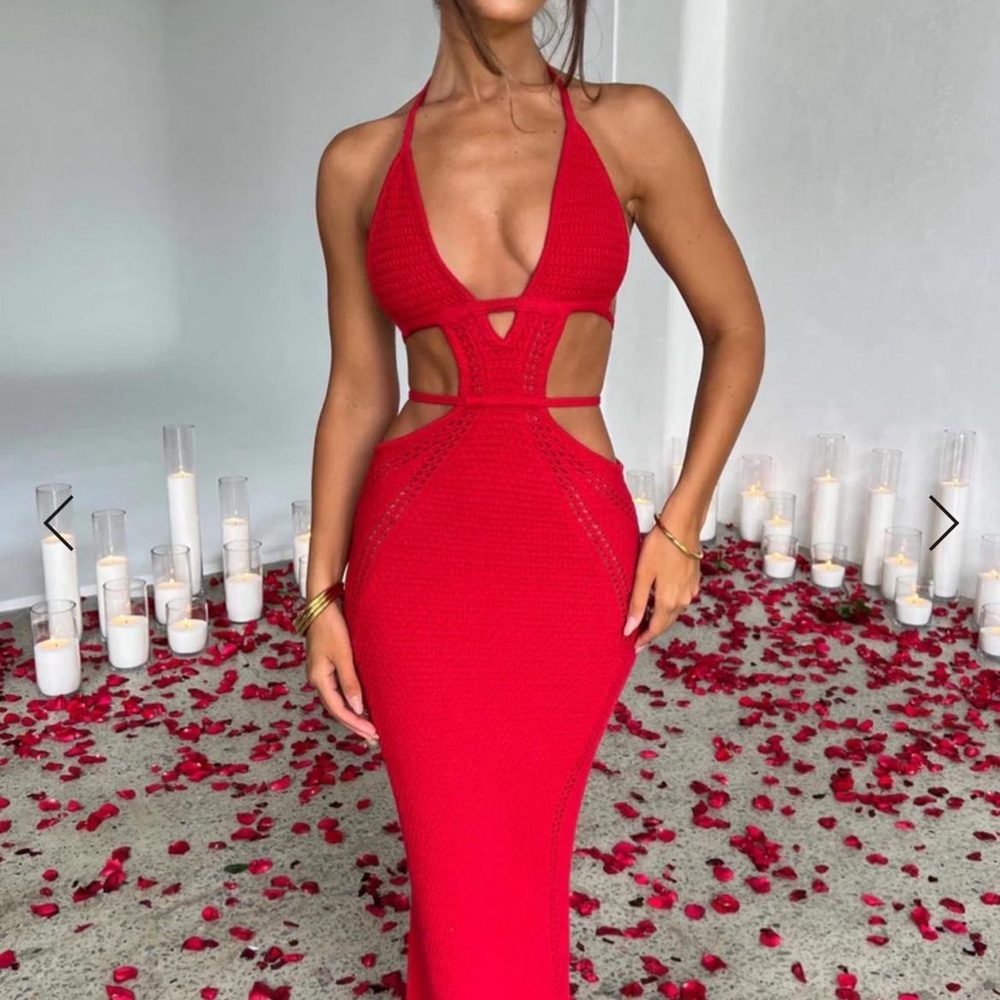 Red Backless Halter Bodycon Dress